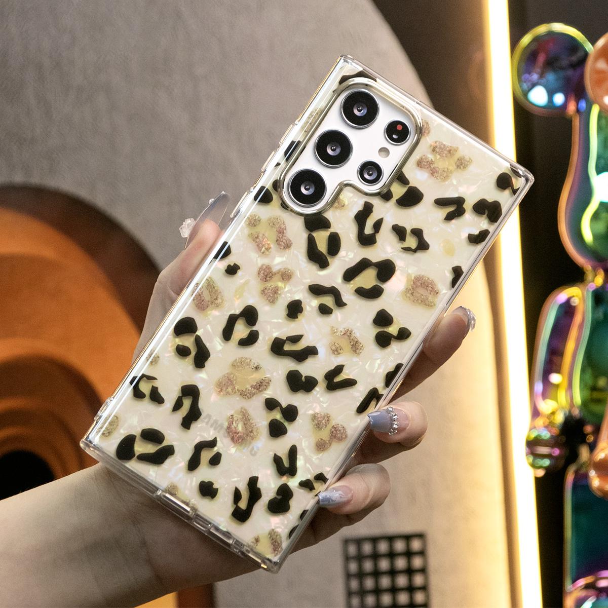 For iPhone 16 15 14 13 12 11 XR XSMax X/XS Phone Case, Leopard Shell Marbling Pattern, Glitter Colorful Luxury Elegant Camera Protection Shockproof Hard Cover