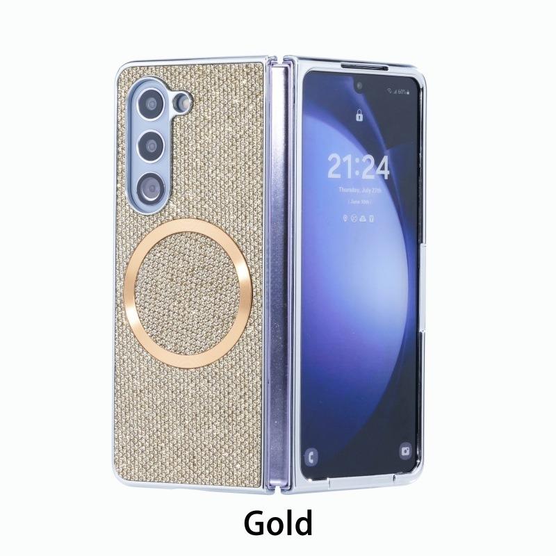 Luxury Glitter Rhinestone Strong Magnetic PC Fold Phone Case For Samsung Galaxy Z Fold6 Fold5 Fold4 Fold3 5G Smart Phone Full Cover