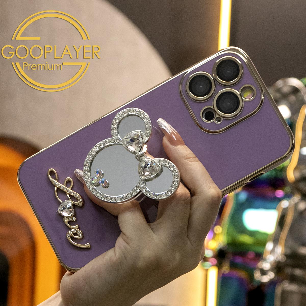 For iPhone 16 15 14 13 Pro Max Phone Case, Mouse Head Mirror Kickstand TPU Luxury Plating Slim Soft Full Cover