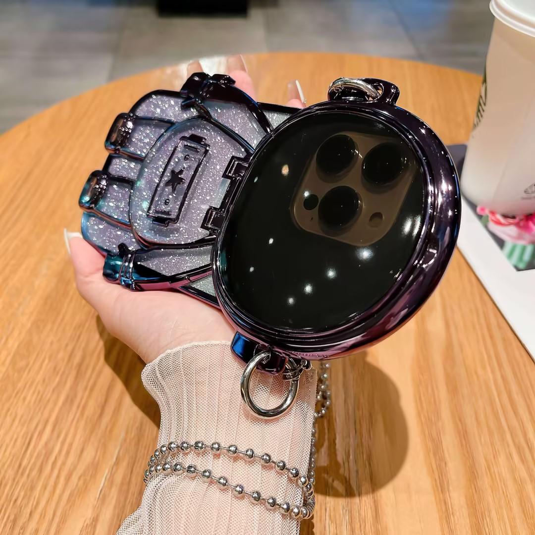 Luxury Glitter Diagonal Hanging Chain Plating Mirror Astronaut Case for iPhone 16ProMax 16 15 14 13 12 11 Plus Pro Max Fashion Bracket Square Case Back Cover