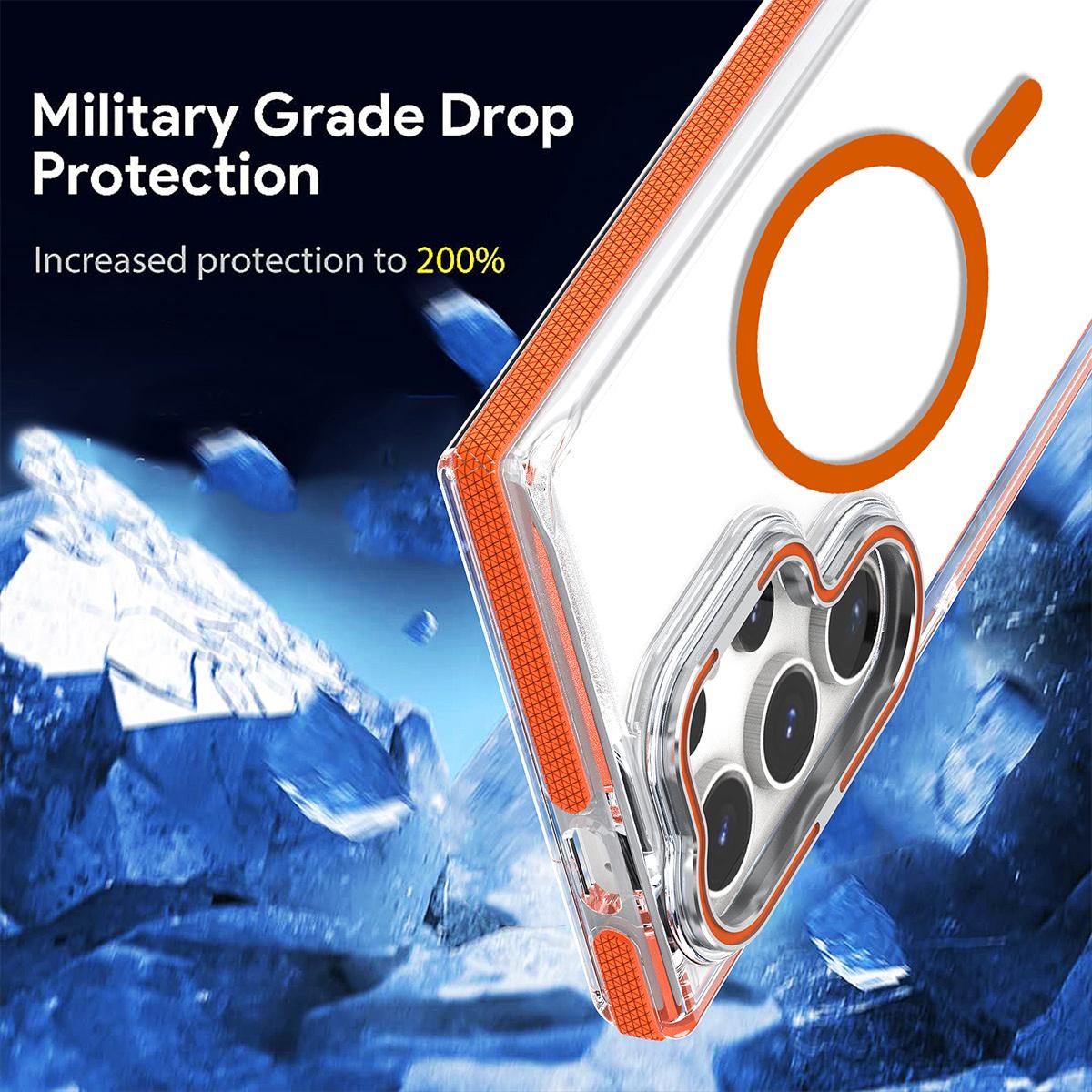 For Samsung S24 S23 S22 S21 FE Plus Ultra Case, Metal Hardware Camera Lens Stand Acrylic Cover, Clear No Yellow, With Shockproof  Anti-Fall Bumper