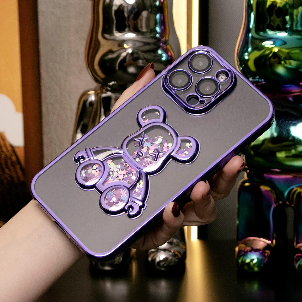 Cartoon Glitter Quicksand Bear Phone Case for iPhone 16 15 14 13 12 Pro Max
