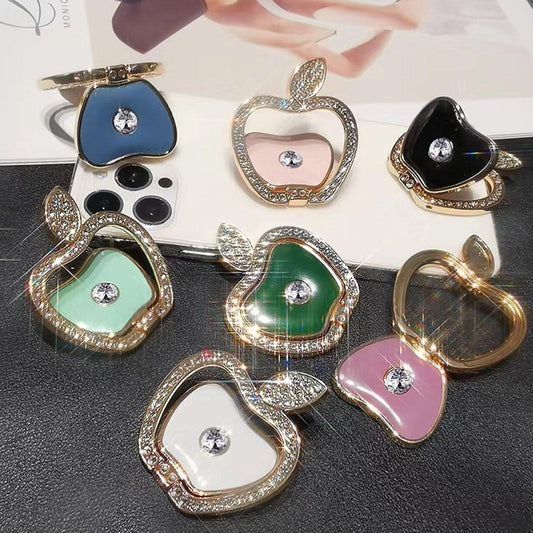 Luxury Diamond Apple Shape Phone Holder Universal Metal Ring Buckle Kickstand