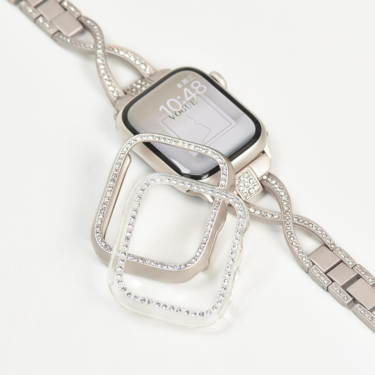 Coque de protection diamant pour Apple Watch 9 8 7 41 mm 45 mm 44 mm 40 mm 38 mm 42 mm 49 mm Bling Bumper pour iWatch Series 8 3 4 5 6 SE