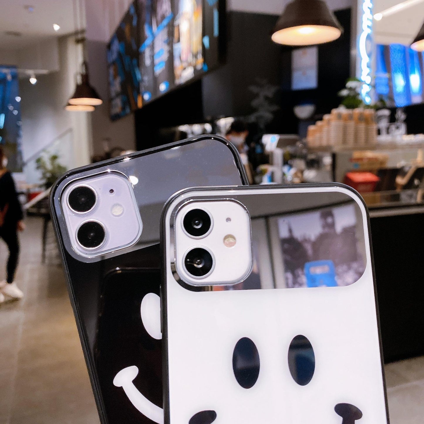 For iPhone 16ProMax 16 15 14 13 12 11 XR X/XS XSMax Phone Case, Luxury Glitter Mirror Smiling Face Plating Acrylic, Camera Protection Hard Full Cover