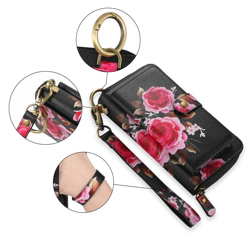 Flower Phone Case For iPhone 16 15 14 Plus 13 12 Pro MAX Multifunction Zipper Leather Magnetic Wallet Split Cover