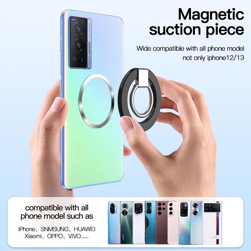 180 Degree Rotation Electroplating Zinc Alloy Strong Magnetic Finger Ring Phone Holder Damping Fold Stable Support Multi-angle Ring, for iPhone 16 15 14 13 12 for Samsung S25 S24 S23