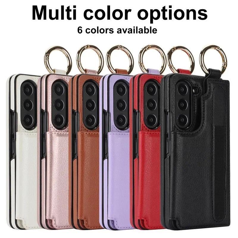 PU Leather Ring Phone Case for Samsung Galaxy Z Fold 6 5 4 3 Fold5 Fold4 Fold3 5G Wallet with Pen Holder & Card Slot (No Pen)