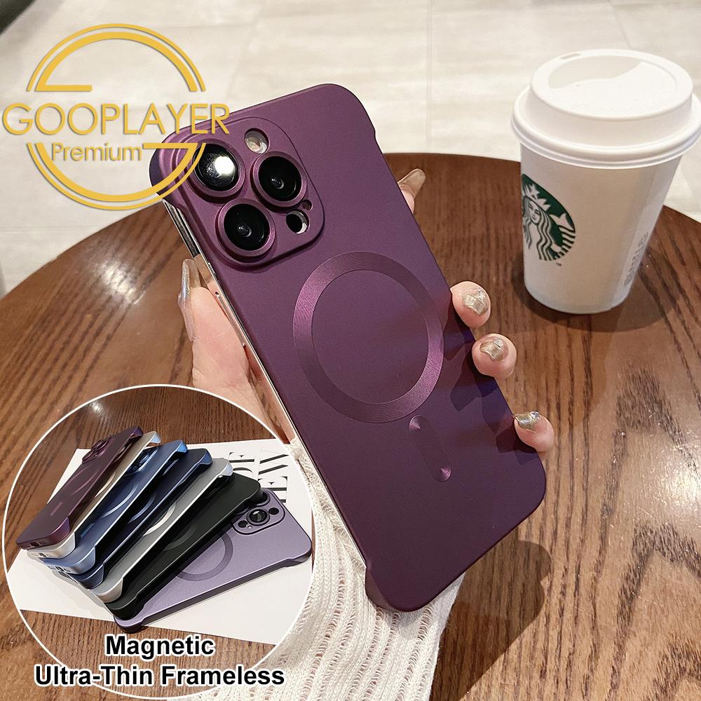 For iPhone 16 15 14 13 Pro Max Phone Case, Ultrathin Magnetic Support Wireless Charging Metallic Glossy Titanium Frameless PC for Magsafe Hard Matte Full Cover