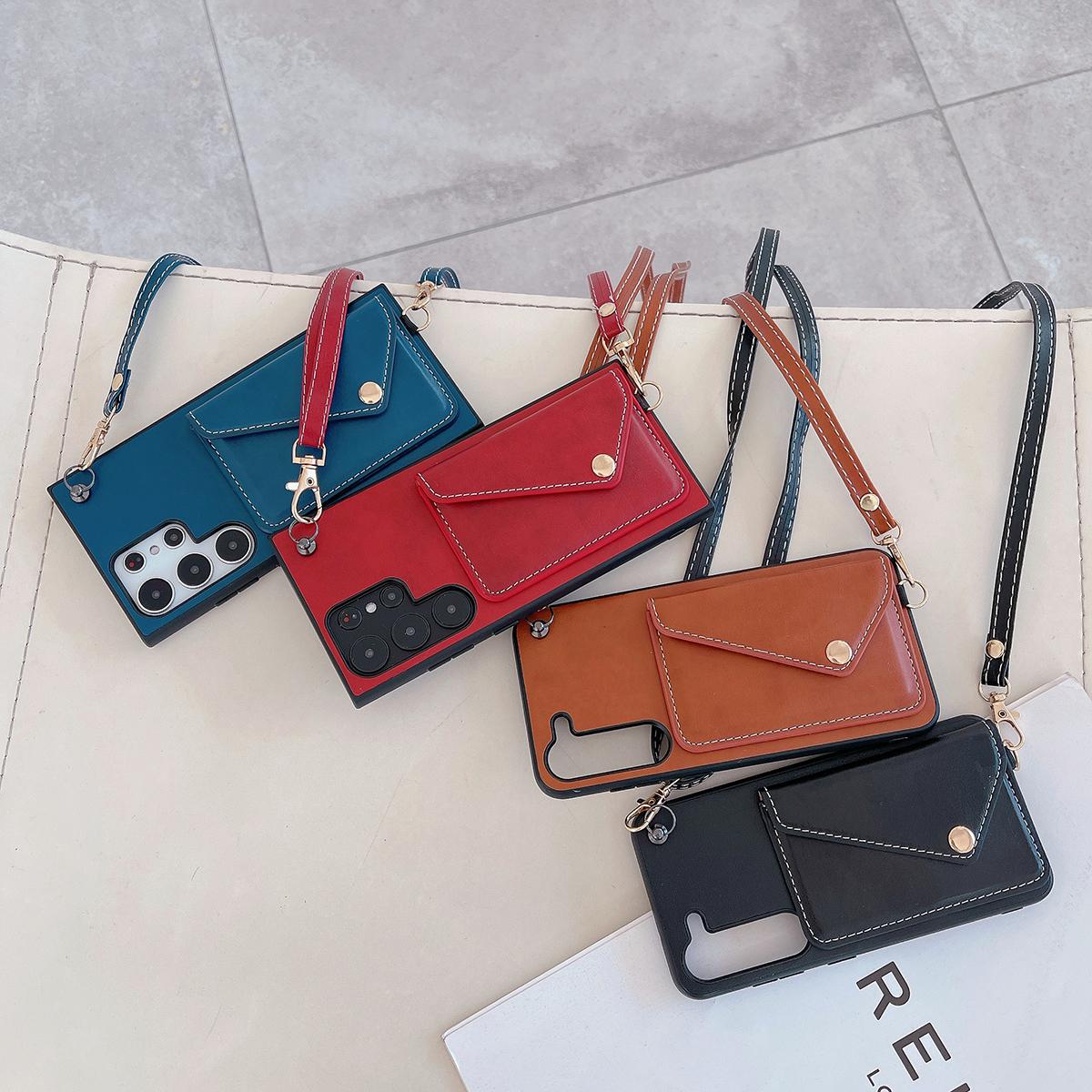 Crossbody Wallet Case for Samsung S24 S23 S22 S21 Ultra Plus Card Holder Lanyard Handbag Luxury Leather Card Slot Cover Handbag