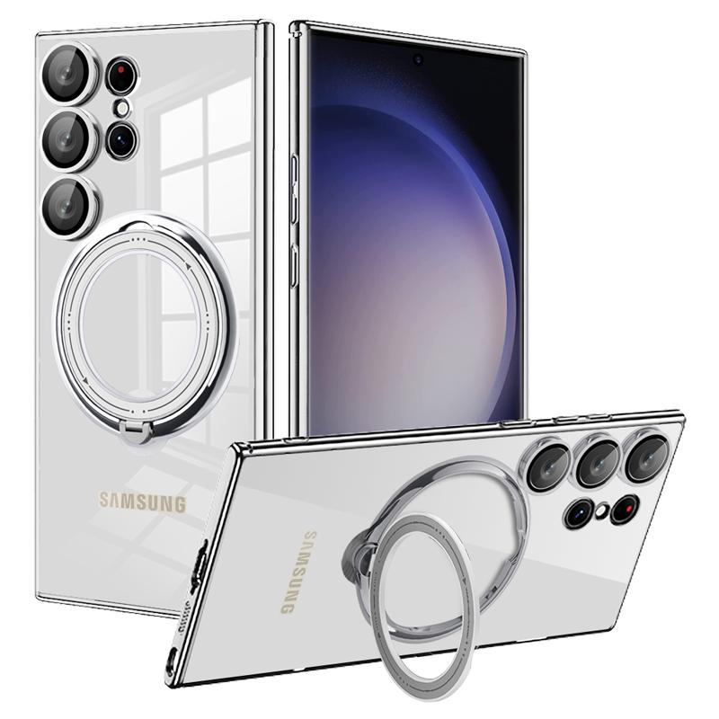 Clear Magnetic Kickstand Transparent Ring Case For Samsung S24 S23 S22 Ultra A54 A34 A14 with Lens Cover