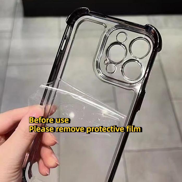 For iPhone 16 15 14 13 Phone Case, Luxury Four Corner Plating Clear High Definition Acrylic Built-in Camera Protector Shockproof Hard Full Cover