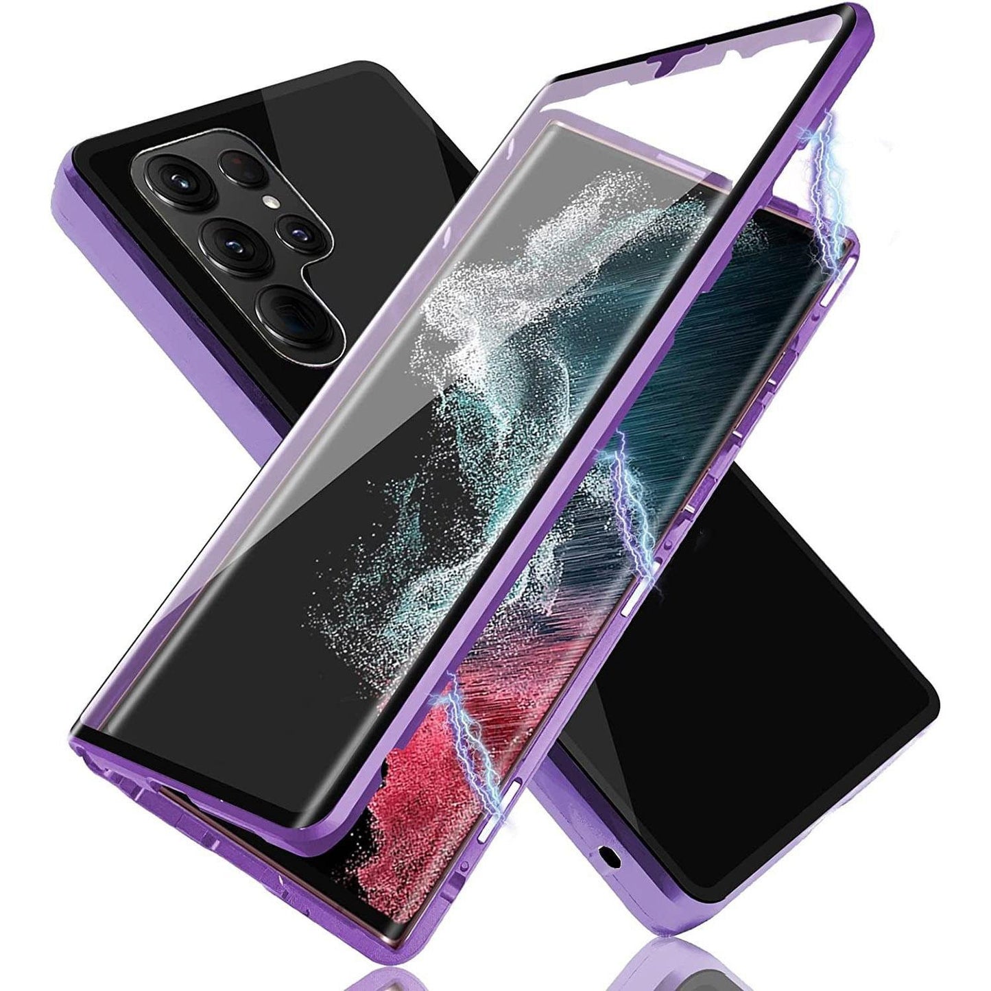 Clear Double Sided Full Cover Magnetic Adsorption Case for Samsung S25Ultra S25 S24 S24FE S24Plus S24Ultra S23 Ultra S23Plus S22 S21 Metal Frame Tempered Glass Shockproof Case