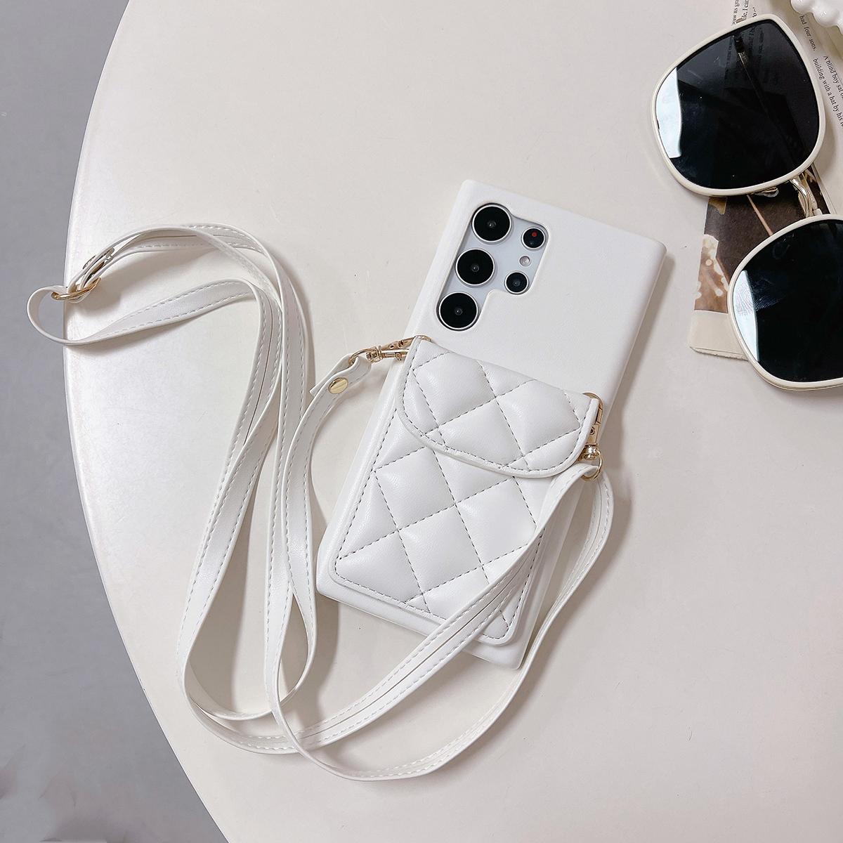 Crossbody Wallet Case For Samsung S25 S24 S23 S22 A15 A25 A35 A55 Rhombic UP Down Leather Shoulder Chain Side Buckle Cover