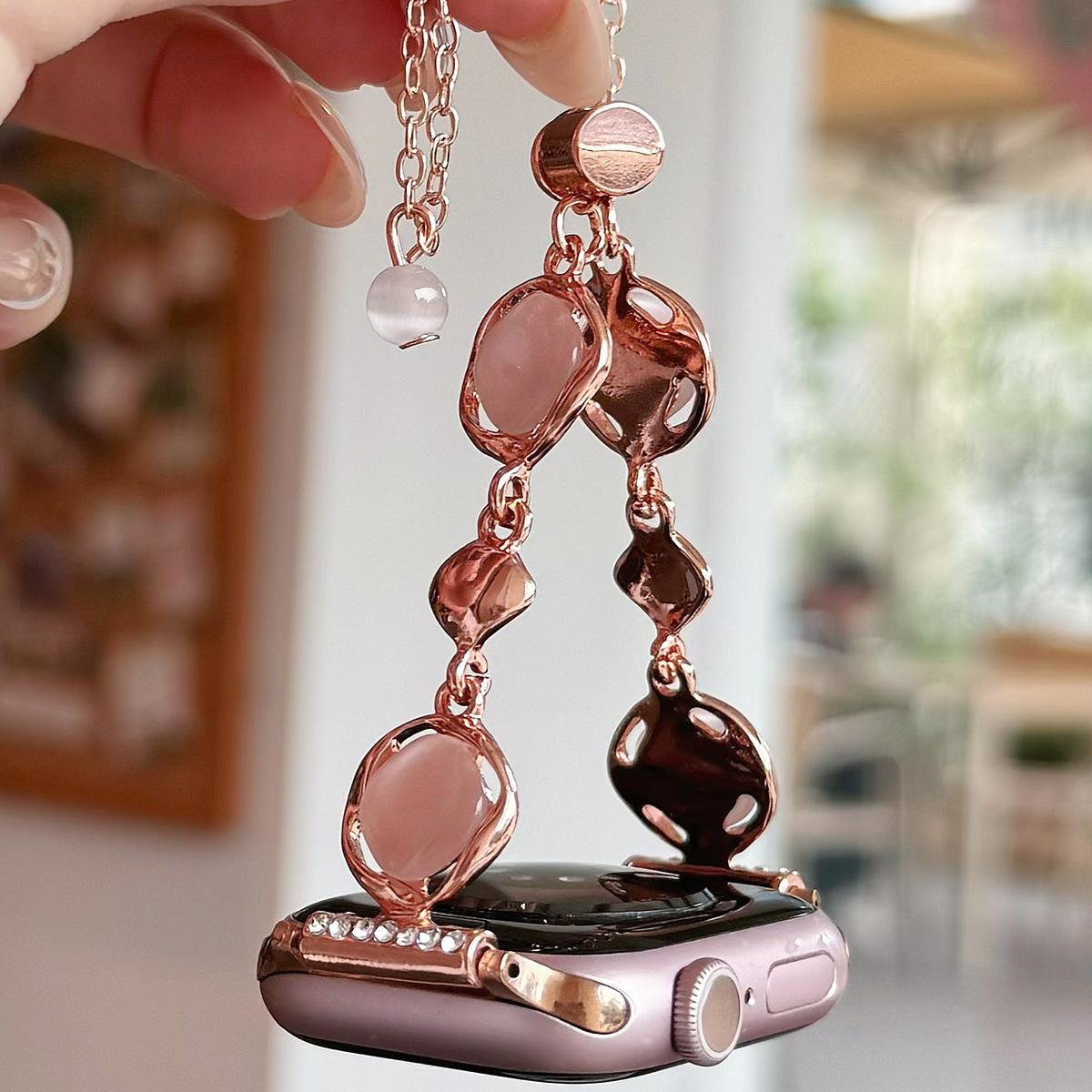 Crystal Colorful Stone Chain Metal Strap for Apple Watch 44mm Band 45 42 38 41 Ultra 49mm Link Bracelet for IWatch Series 9 8 7 6 SE 5 4