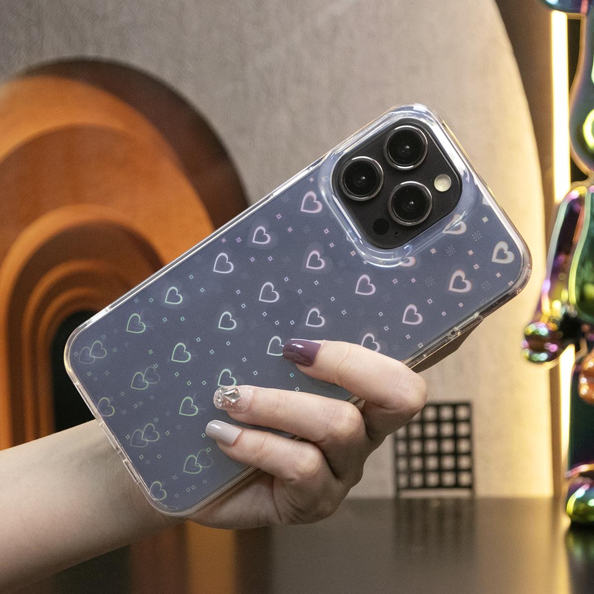 For iPhone 16 15 14 13 12 11 Pro Max Case, Clear Laser Love Heart, Glitter Luxury Elegant Case Shockproof Hard Cover
