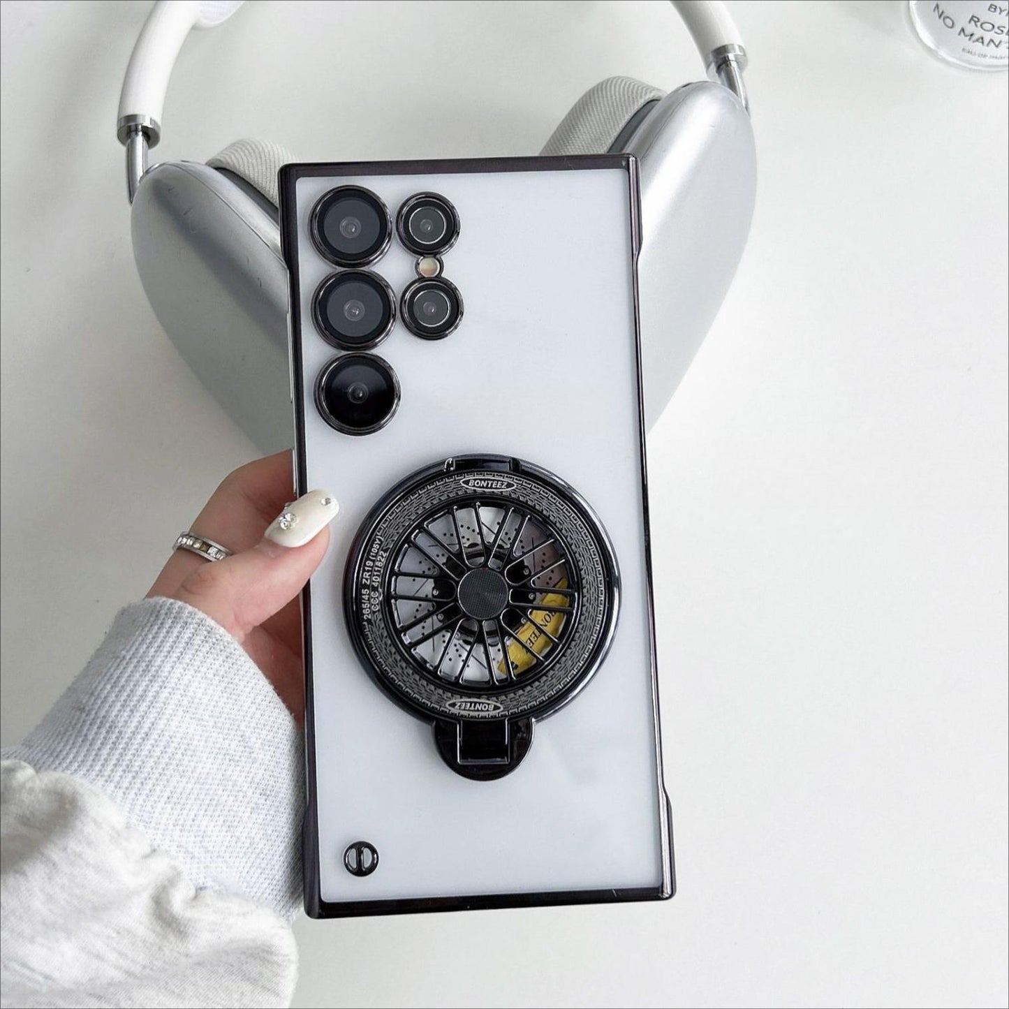 Ultra Slim Frameless Plating PC with Len Protector Phone Case with Metal Rotating Magnetic Kickstand For Samsung S25Ultra S24 S23 S22 Shockproof Support Wireless Charging Hard Full Cover