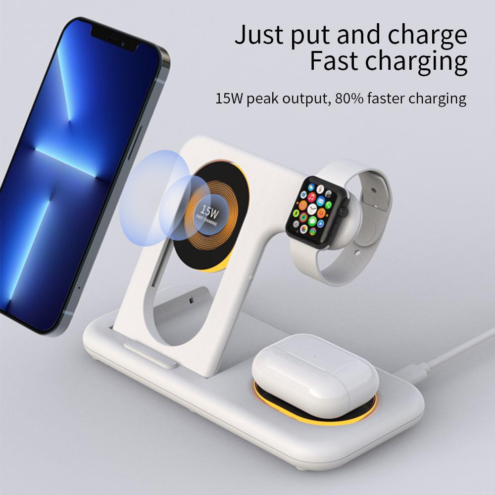 4 in 1 Fast Wireless Charger Stand Station for iPhone 16 15 14 13 iWatch Airpods Magnetic Foldable Charging Dock With LED Night Lamp