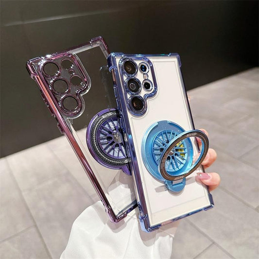 Plating Four Corners Shockproof Clear Kickstand Case for Samsung Galaxy S24 S23 FE S22 Plus Transparent Hard Acrylic Hybrid Bumper Armor Cover