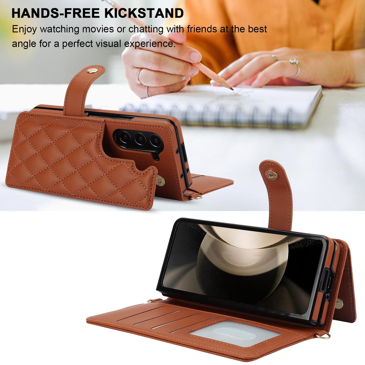 Crossbody Leather with Pen Slot Phone Case for Samsung Galaxy Z Fold 5 4 Fold5 Fold4 Fold3 Wrist Strap Wallet Card Holder Cover
