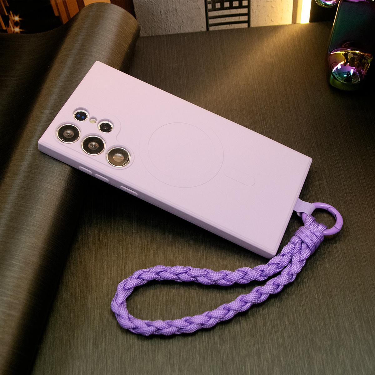 Strong Magnetic Phone Case With Woven Wristband For Samsung S25Ultra S25 S24 S22 S23 S24FE A15 A35 A55, Soft Liquid Silicone Shockproof Phone Case With Microfiber Lining