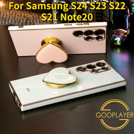 Coque de téléphone avec béquille en forme de cœur plaqué pour Samsung S24 S23 S22 S21 FE Plus Ultra Note 20