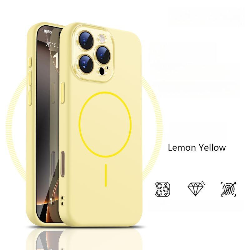 Liquid Silicone Fine Ring Strong Magnetic Precision Crystal Len Protector Fingerprint-proof Phone Case For iPhone 16ProMax 15 14, Soft Skin Feel Shockproof Soft Full Cover