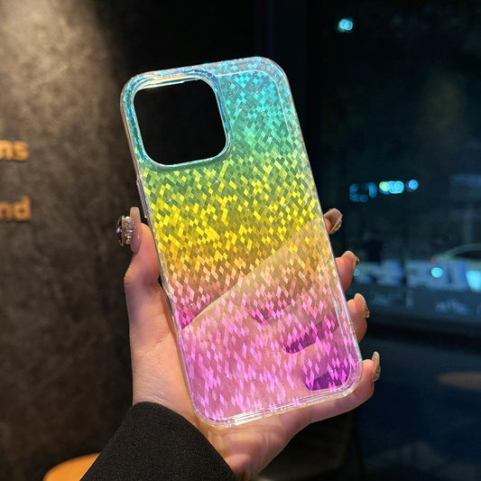 Stylish Glitter Laser Aurora Grid Pattern Phone Case For iphone 16 15 14 13 12 11 Pro Max Plus Colorful Shining Clear Back Cover