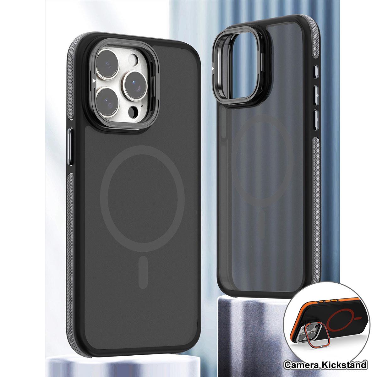 For iPhone 16 15 14 13 12 Pro Max Phone Case, Premium Matte Strong Magnetic Metal Camera Kickstand Acrylic Shockproof for Magsafe Anti-Fall Bumper Hard Full Cover