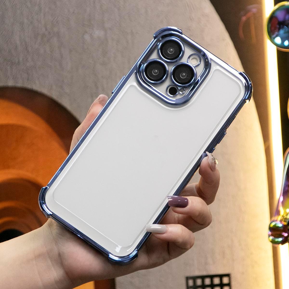 Luxury Plating Four Corners Shockproof Clear Case For iPhone 16 15 14 13 12 11 XR XSMax X/XS Transparent Built-in Camera Protector Hard Acrylic Bumper Armor Full Cover