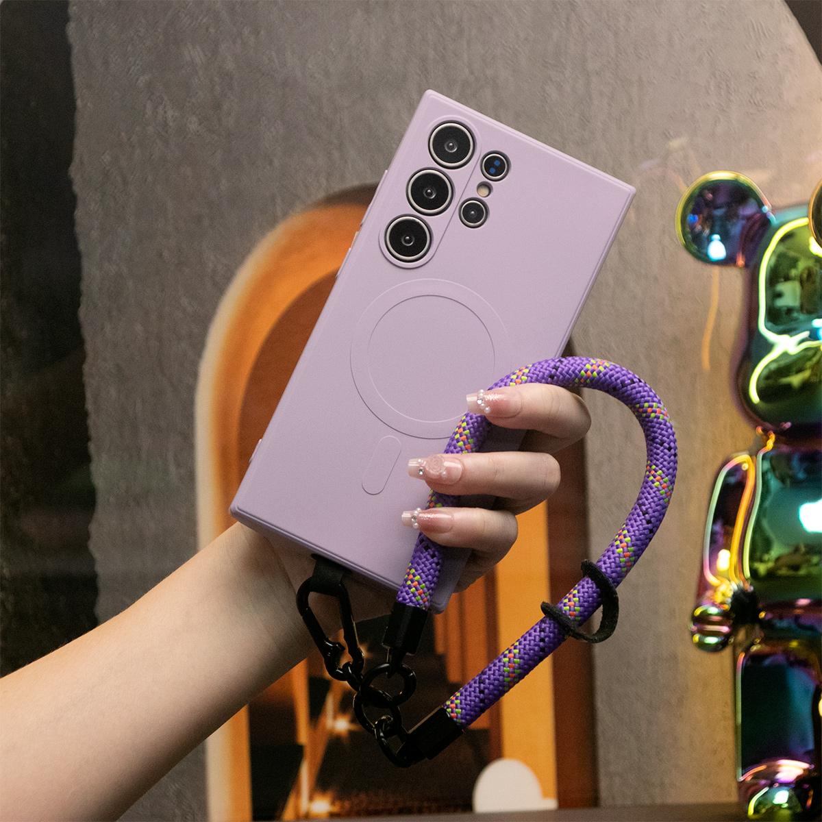 Strong Magnetic Case With 10mm Twill Multifunctional Climbing Rope For Samsung S22 S23 S24 Plus FE Ultra , Compatible with MagSafe, Soft Liquid Silicone Shockproof Phone Case With Microfiber Lining
