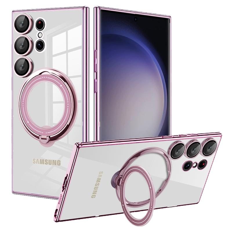 Clear Magnetic Kickstand Transparent Ring Case For Samsung S24 S23 S22 Ultra A54 A34 A14 with Lens Cover