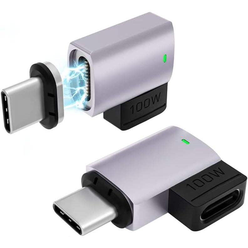 USB C Magnetic Adapter Right Angle, Magnetic USB C Adapter 100W Fast Charging 11Pins 480Mbps Data Transmission Compatible with MacBook Pro/Air For iPhone 16 15 For Samsung S25 S24 S23