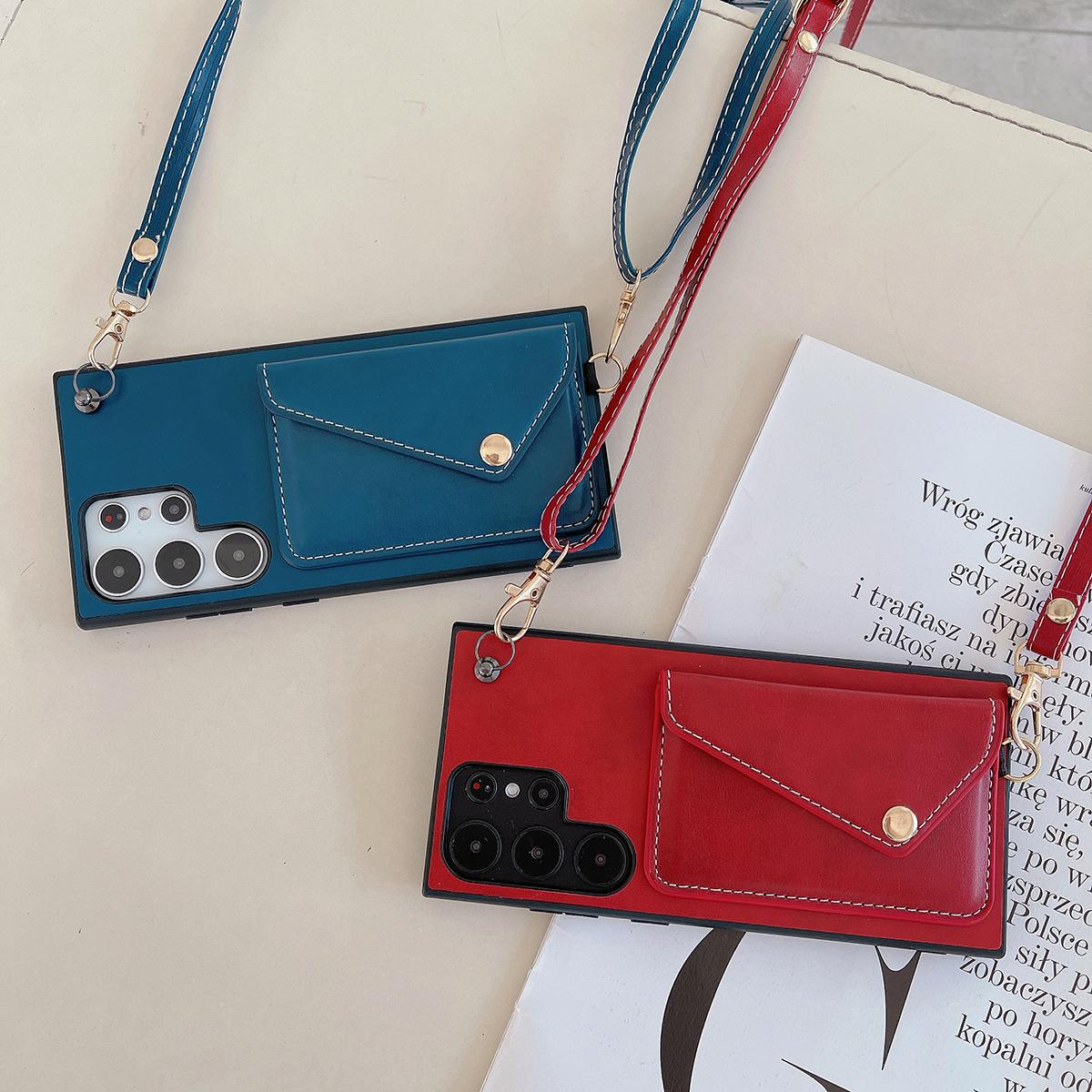 Crossbody Wallet Case for Samsung S24 S23 S22 S21 Ultra Plus Card Holder Lanyard Handbag Luxury Leather Card Slot Cover Handbag