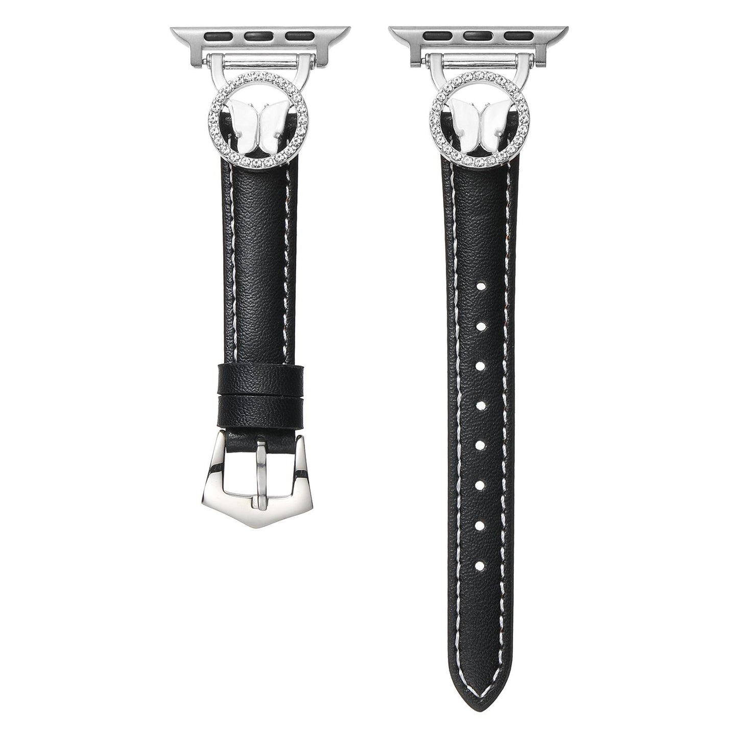 Bling Butterfly Stitching Leather Metal Strap for Apple Watch 44mm Band 45 42 38 41 Ultra 49mm Link Bracelet for IWatch Series 9 8 7 6 SE 5 4
