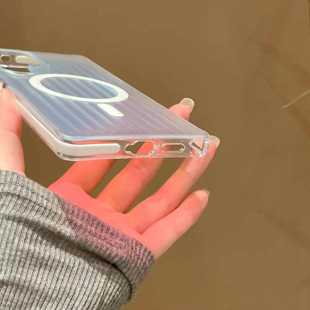 Transparent Gradient Corrugated Grille Suitcase Strong Magnetic Hard Polycarbonate Shockproof Phone Case with Bumper Strip for Samsung S25Ultra Matte Frozen Fog Full Cover