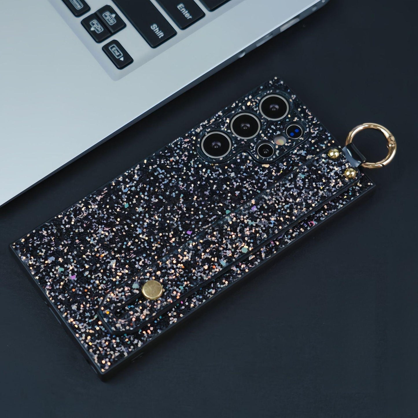 For Samsung S25Ultra S25 S24 S23 S22 S21 Case With Wristband, Glitter Durable Faux Kickstand Shockproof Hard Full Cover Phone Case