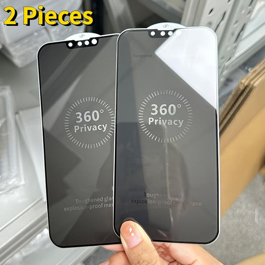2 Pieces 360° Full Coverage Privacy Glass Screen Protector For iPhone 16 15 Pro Max 14 Plus 13 12 11 XR XSMax XS