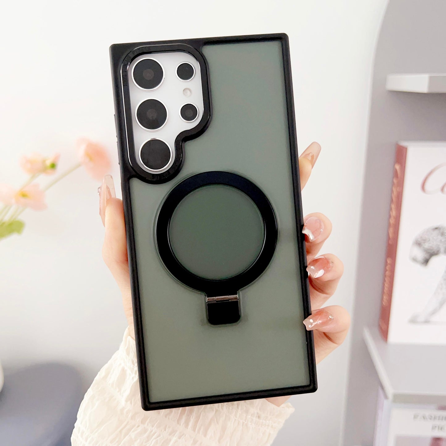 For Samsung S24Ultra S24Plus S24 S23Ultra S23Plus S23 Case, Clear Matte Magnetic Kickstand, Luxury Elegant Support Wireless Charging Case Foldable Magnetic Pop Stand Camera Protection Cover