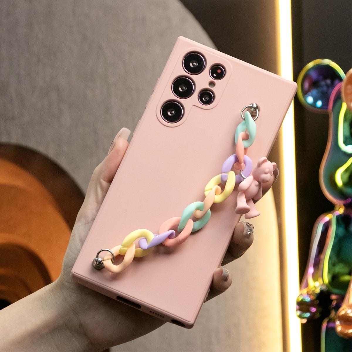 Silicone Matte Phone Case with Love Heart Bracelet For Samsung S24 S23 S22 S21 S23 Ultra Plus Camera Protect Soft Cover S23 FE