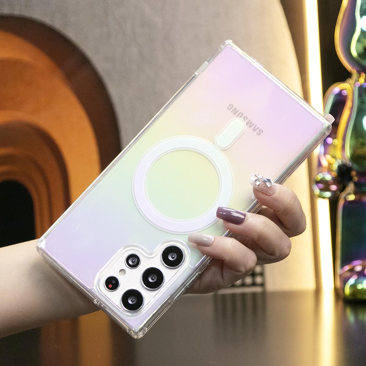 For Samsung S24FE S24Ultra S24 S23 S22 Plus Ultra Case, Clear Laser Colorful Magnetic, Glitter Luxury Elegant Case Camera Protection Shockproof Hard Cover