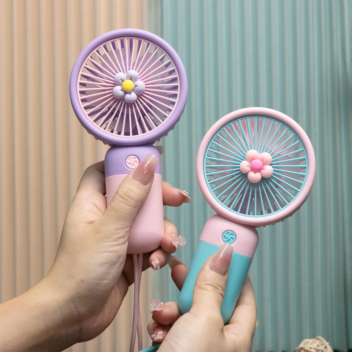 Flower Color Block Portable Fan - USB Rechargeable, Handheld, Compact & Quiet, Perfect for Summer Cooling On-the-Go