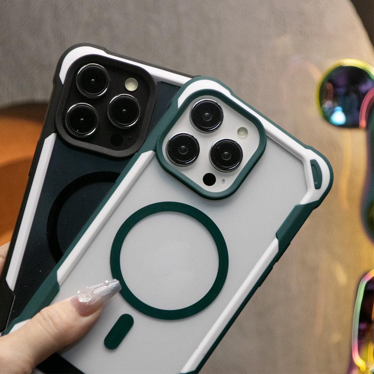 For iPhone 16 15 14 13 12 11 Pro Max Case, Clear Acrylic Two-tone Magnetic Phone Case With Adjustable Wristbands, Camera Protector Shockproof Non-Yellowing Heavy Duty Protection Hard Cover