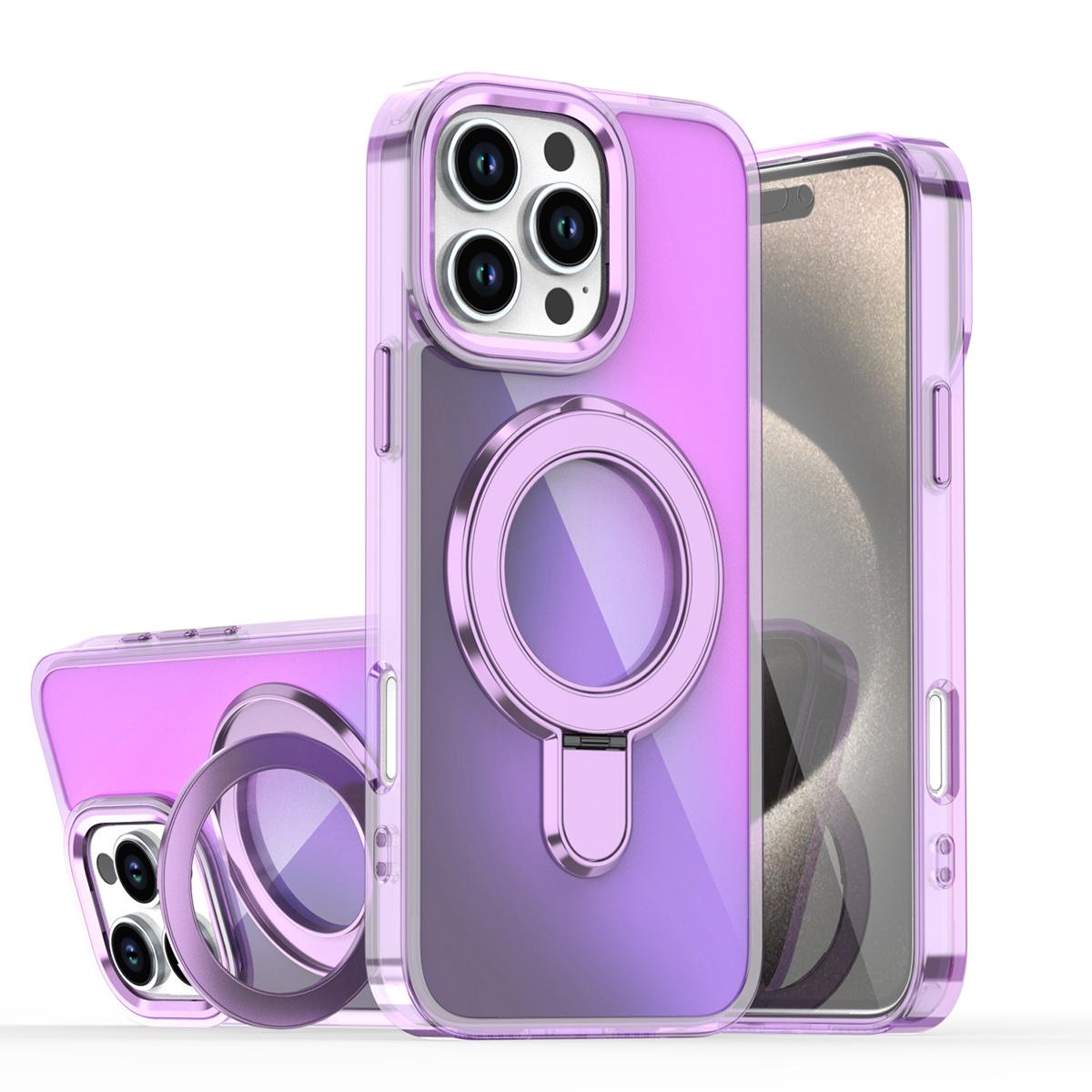 Colorful Laser Magnetic Bracket Large Hole Phone Case For iPhone 16 15 14 13 12 Pro Max MagSafe Sparkling Color Back Cover