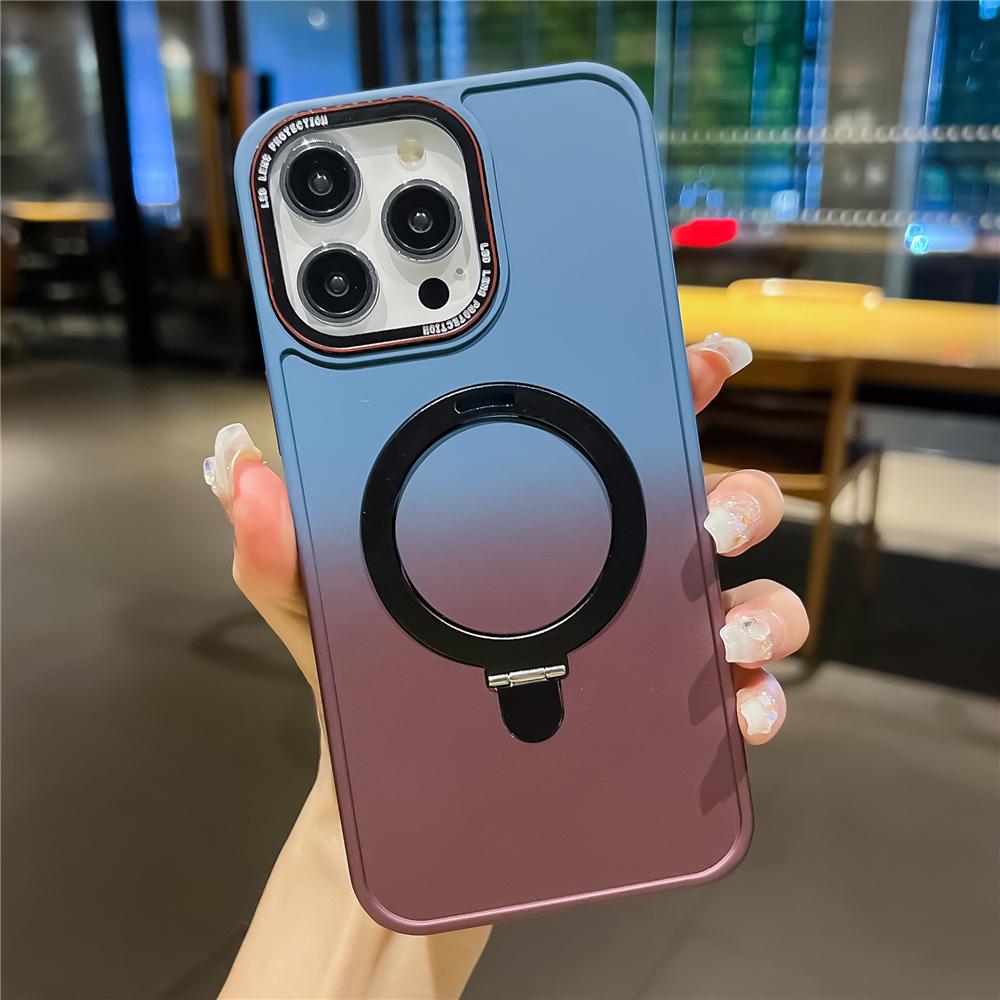 Metal Ring Holder Stand Magnetic For Magsafe Wireless Charging Case For iPhone 15 11 12 13 14 Pro Max Plus Gradient Color Cover