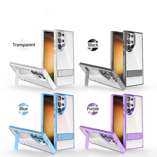 High Definition Transparent Anti-Fall Bumper Shockproof Clear Phone Case With Metal Simple Kickstand for Samsung S25Ultra S25+ S25 S24Ultra S24+ S23Ultra S23+ S23 Hard Full Cover