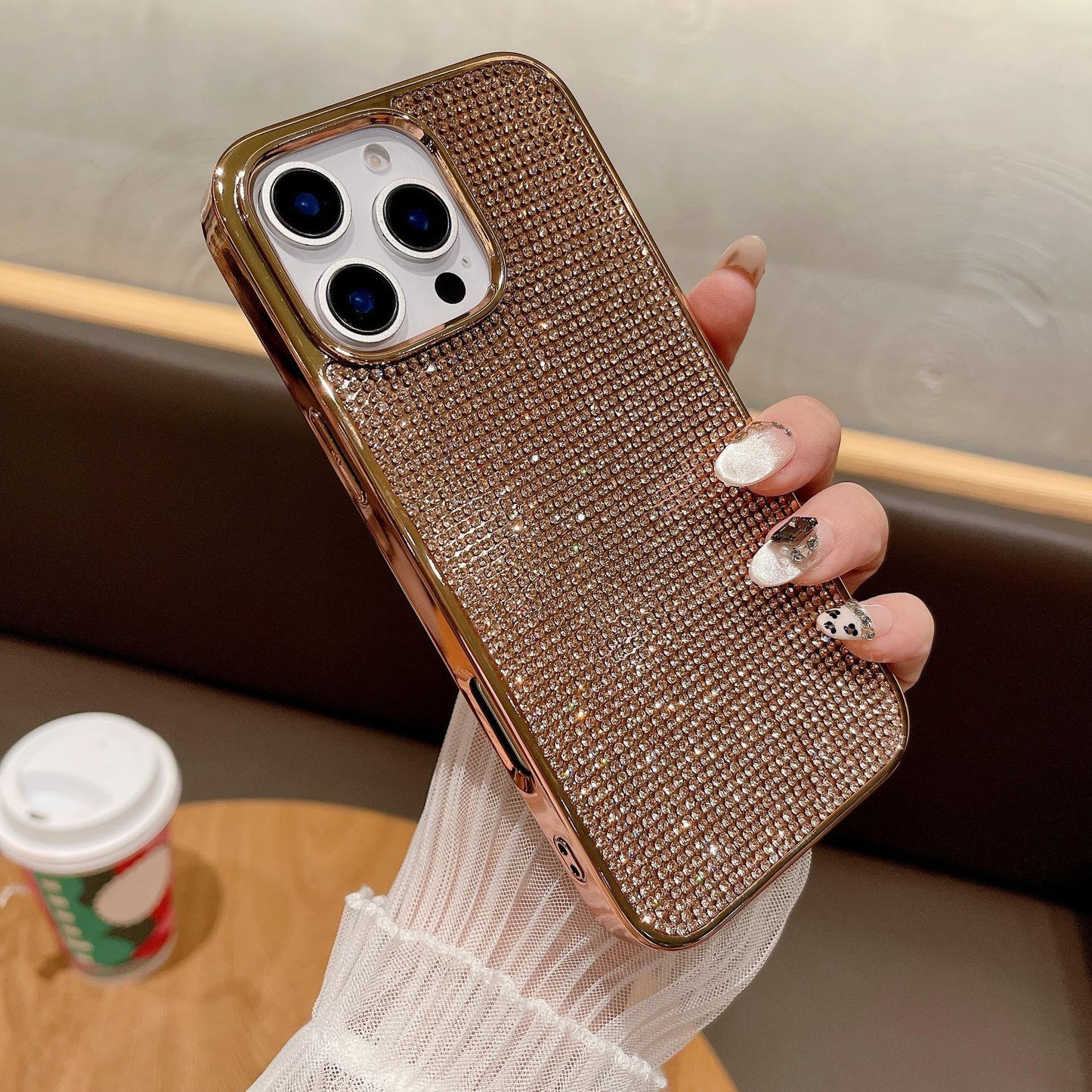 Luxury Rhinestone Glitter Plating Slim PC Phone Case For iPhone 16ProMax 15 14 13 Hard Full Cover