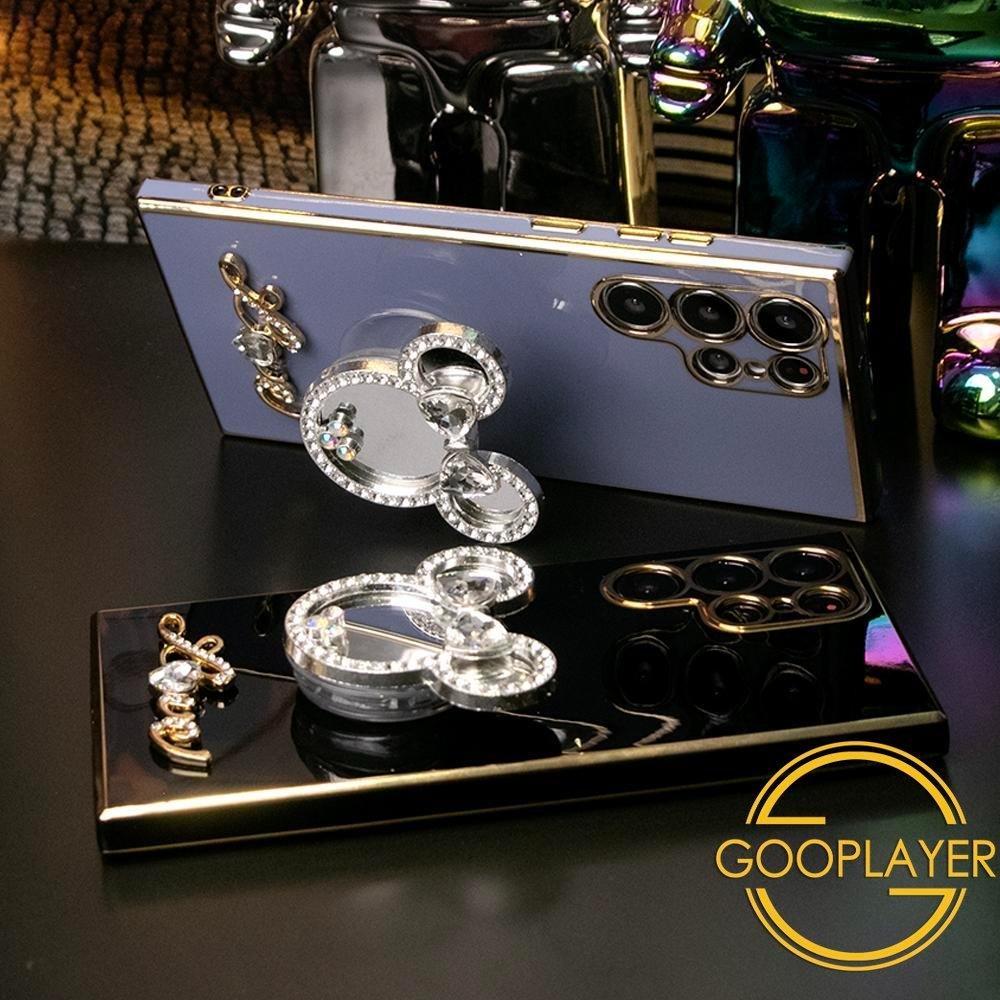 Mouse Head Mirror Pop Stand Kickstand Plating Phone Case For Samsung S25 S24 S23 S22 S21 Note20