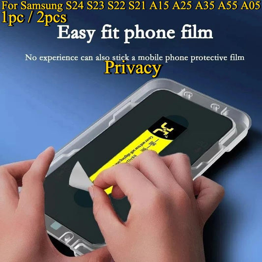 1pc / 2pcs For Samsung S24Ultra S24FE S24 S23 S22 S21 A14 A15 A24 A25 A34 A35 A53 A54 A55 Anti Glare Glass Explosion-proof Privacy Screen Protector Protective with Install Kit