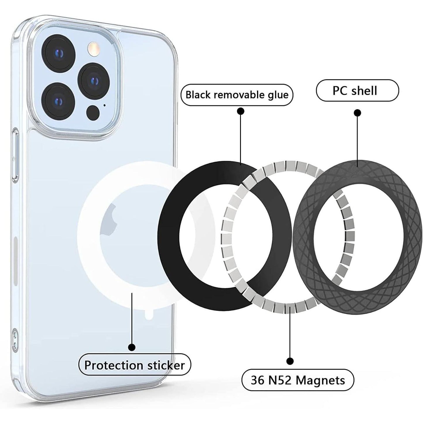 Universal Magnetic Ring, Magnetic Adapter Ring, Magnet Sticker for Magsafe Accessories & Wireless Charging for iPhone 16 15 14 13 12, For Samsung S24 S23/S22 Ultra and Phone Case